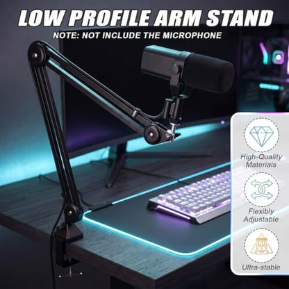 Microphone Boom Arm, 360° Rotatable Mic Arm Stand, Adjustable Height Overhead Mic Holder with Desk Clamp, Cable Channels, 3/8" to 5/8" Threads for Podcast Streaming Gaming Studio Recording