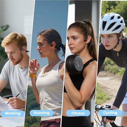 Open-Ear Bluetooth Bone Conduction Sport Headphones Sweat Resistant Wireless Earphones Open Ear Earbuds Wireless Bluetooth Headset with Mic for Fitness Workouts Running,Built-in Mic,with Hair Band - color: BLACK