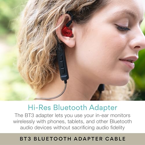 MEE audio M6 PRO Musicians' in-Ear Monitors Wired + Wireless Combo Pack: Includes IEMs, 2 Audio Cables and BT3 Hi-Res Bluetooth Audio Adapter w/aptX, LDAC, Auracast Support, & Built-in Headset (Red) - color: Red, style: IEMs + Bluetooth Adapter