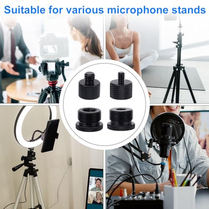16pcs Mic Stand Adapter Parts Set, 5/8 to 3/8 & 5/8 to 1/4 Aluminum Microphone Holder Thread Screw Adapters Accessories Replacement for Mic Audio Stand Boom Arm Camera & Tripod