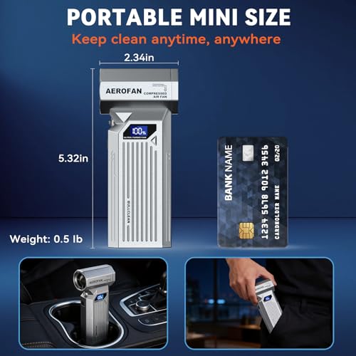 Compressed Air Duster, 160000RPM Cordless Electric Air Duster, LED Light | 4-Gear Adjustable Computer Blower Duster, Mini Hand Turbo Jet Fan, Rechargeable Air Gun for PC/Keyboard/Car/Home/Outdoor