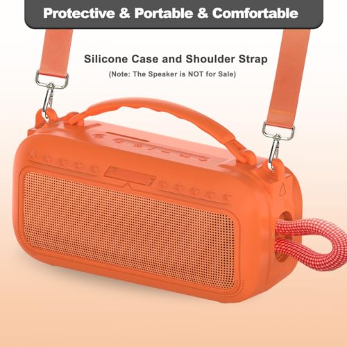 JCHPINE Silicone Cover Case for Bose SoundLink Plus Portable Speaker | Protective Soft Silicone Case with Carrying Handle and Shoulder Strap (Sunset Peach) - color: Sunset Peach
