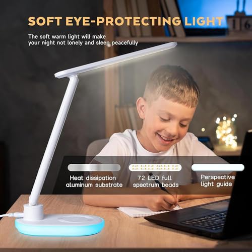 IHAO Luxury Multifunctional LED Desk Lamp10W Qi Wireless Charger Digital Alarm Clock Ambient Light & Temperature Display Adjustable Eye-Care Table Lamp with Leather Texture Design Table Lamp-U20 White - color: Table Lamp UL-U20 White