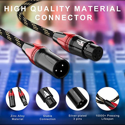 XLR Cables - 35ft 6 Pack Nylon Braided, Balanced XLR Speaker and Mic Cable for Microphones, Mixers and Speakers - size: 35ft