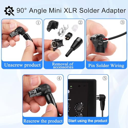 QIANRENON 90° Angle Mini XLR Solder Adapter Microphone Socket Gold Plated 3Pin Mini XLR Female Right Angle Soldered Audio Connector 3Pin Mini XLR Welded Curved Plug, for DIY/Repair Mini XLR (Female) - style: Female