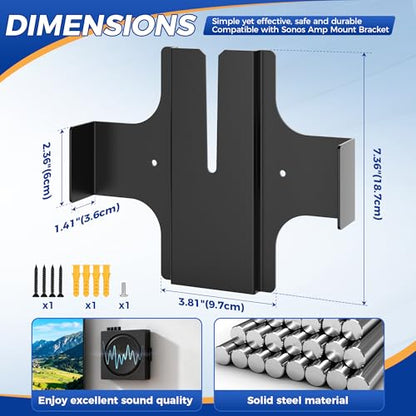 Wall Mount for Sonos Amp Wall Mount, Slim Steel Amp Mount Bracket, Hidden Design, Secure Hold for Sonos Amp Wireless Amplifier, Installation Behind TV/Wall/Desk/Ceiling, Black