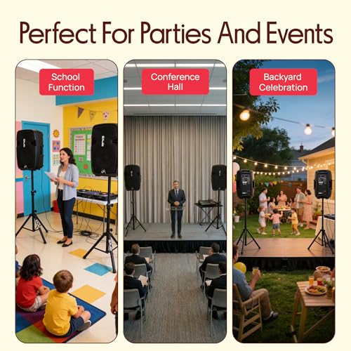 Wireless Portable PA Speaker System - 1800W High Powered Bluetooth Compatible Active + Passive Pair Outdoor Sound Speakers w/ USB SD MP3 AUX - 35mm Mount, 2 Stand, Microphone, Remote - Pyle PPHP1249KT - size: 12 in