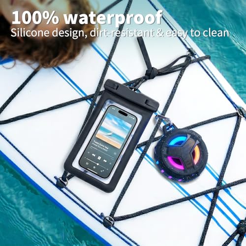 EBODA Bluetooth Shower Speaker with Waterproof Phone Pouch, Gifts for Men | Rugged & Ready for Any Wet Adventure, Stuff for Boat, Travel, Beach, Cruise Essentials, Touch Screen, Lanyard Included - color: Black+Black