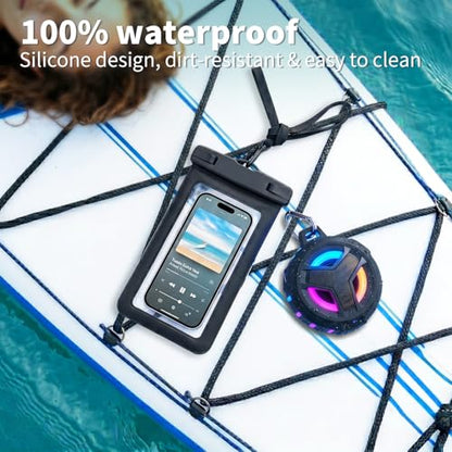 EBODA Bluetooth Shower Speaker with Waterproof Phone Pouch, Gifts for Men | Rugged & Ready for Any Wet Adventure, Stuff for Boat, Travel, Beach, Cruise Essentials, Touch Screen, Lanyard Included - color: Black+Black