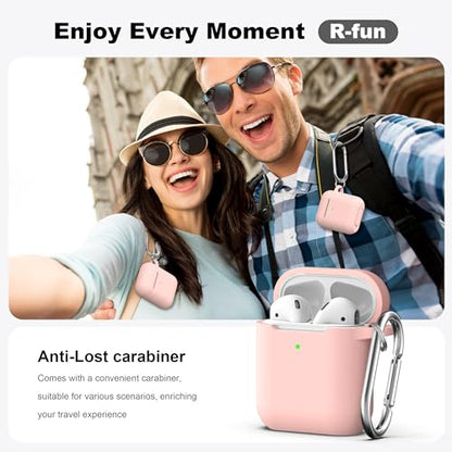 for AirPods 2nd/1st Case Silicone Cover, Sand Pink | Compatible with Apple AirPods 2nd/1st (2019/2016) Generation with Keychain & Cleaner Kit, Wireless Charging Compatible - color: Sand Pink