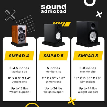 Sound Addicted - Studio Monitor Isolation Pads for 3-4.5 inches Small Speakers, Pair of 2 High Density Dampening Acoustic Stands Foam which Fits Most Bookshelf’s and Desktops | SMPad 4 - size: for 3''-4.5'' Speakers