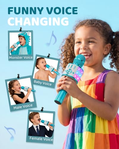 Amazmic Kids Karaoke Microphone Machine Toys for Girls Bluetooth Microphone with LED Light, Christmas Birthday Gift for Girls Boys 3-12+ Years Old (Blue) - color: Blue
