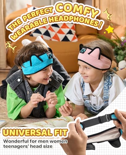 KIDSBAND Kids Headphones, Toddler/Baby Bluetooth Headband, Wireless Sleep Headphones for Kids with Wired Playback 3.5 MM Jack for Teens/Boys/Girls/School/Kindle/Airplane Travel/Plane/Tablet - color: LightBlue