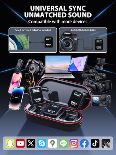 SYNCO G2(A2) Pro Dual Wireless Lavalier Mic with Charging Case 48KHz 24Bit for Vlogging Live Streaming Interviews Lapel Microphone 656FT for Camera Smartphone Tablet | 48kHz/24-bit audio, 656ft wireless range, noise reduction for cameras, phones and table