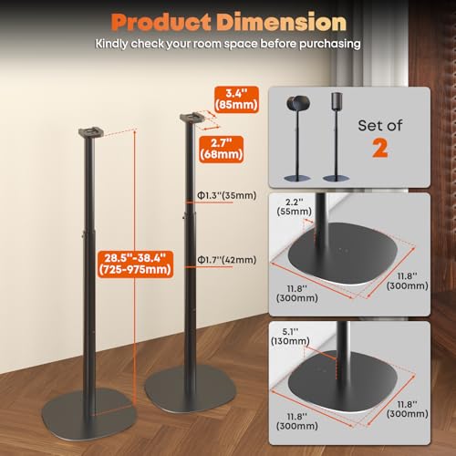 Speaker Stands for Sonos Era 100, 100 SL & Era 300 - Hidden Cable, Set of 2 | Easy to Assemble, Sturdiness, 29.1–39'' Height Adjustable, Two Base Mounting Design, Max holds 11lbs(per one), Black - color: Black, size: 2 Pack