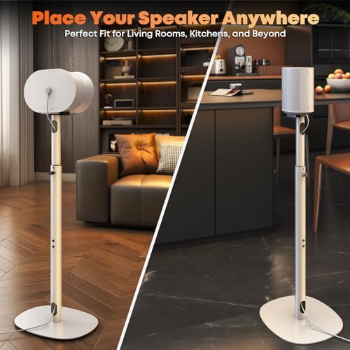 Speaker Stands for Sonos Era 100, 100 SL & Era 300 - Hidden Cable, Set of 2 | Easy to Assemble, Sturdiness, 29.1–39'' Height Adjustable, Two Base Mounting Design, Max holds 11lbs(per one), White - color: White, size: 2 Pack