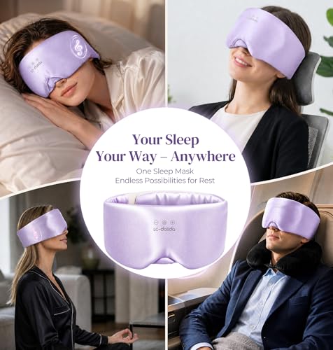 LC-dolida 3D Silk Bluetooth Sleep Mask, Mulberry Silk Sleep Mask with Bluetooth Headphones, Bluetooth Eye Sleep Mask for Side Sleepers, Total Blackout Bluetooth Eye Mask for Women Men, Light Purple - color: Light Purple