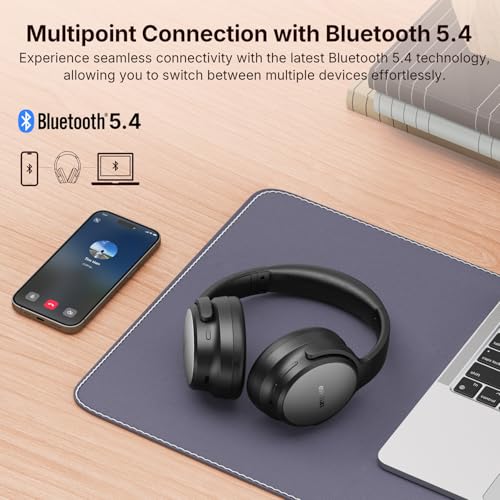 EarFun Tune Pro Active Noise Canceling Headphones, Wireless Headphones | 5 Mics Clear Call, 120H Playtime, Bluetooth 5.4, Hi-Res Audio, Multipoint Connection, Custom EQ via App, Comfortable Fit