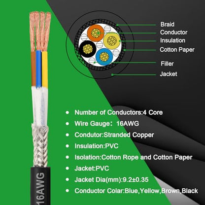 MOOKEERF 16/4 Shielded Wire 50FT,16AWG 4 Conductor Shielded Cable Stranded Pure Copper CNC Wire for CNC Router Machine,CNC VFD Spindle,3D Printer,Stepper Motor,Transformer,etc. - size: 50FT, style: 16AWG(4 Conductor)
