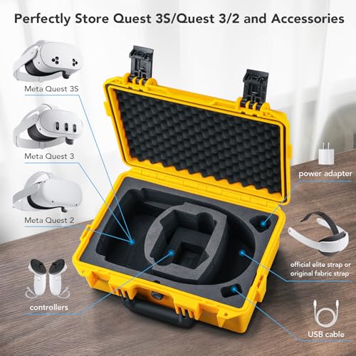 Lykus Titan OQ200 Waterproof Hard Case for Quest 3S/3 and Elite Head Strap | CASE ONLY,Fits Stock and Official Elite Head Strap,IP67 Waterproof,Shockproof,CNC Cut Premium Foam - color: Yellow