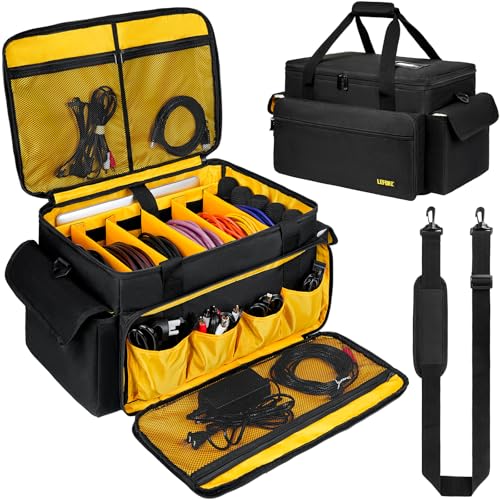 DJ Equipment Bag with 5 Detachable Dividers,DJ Cable File Bag with Laptop and Microphone Slots,Travel Dj Gig Organizer Bags for DJ Gear,Musicians, Professional and Dj Accessories( 18.5"×11.5"×11") - size: S( 18.5"×11.5"×11")