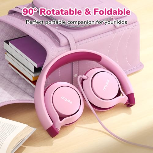 EarFun S1 Kids Headphones, Wired Headphones for Kids, Lightweight, Pink | Stereo Sound, Adjustable Headband, 85dB Volume Limit, Portable On-Ear Headphone for School/Travel/Boys/Girls/PC/Tablet, Pink - color: Pink