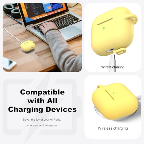 for AirPods 3 Case Silicone Cover, Yellow | Compatible with Apple AirPods 3rd Generation (2021) with Keychain & Cleaner Kit, Wireless Charging Compatible - color: I3-Yellow