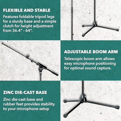 K&M Konig & Meyer 21080.500.55 Tripod Microphone Stand w/Telescoping Boom | Clutch Height Adjustment | Soft-Touch Lock | Folding Leg Design | Zinc Die-Cast Base | German Made | Black - color: Black