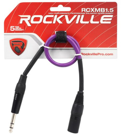 Rockville RCXMB1.5P Purple 1.5' Male REAN XLR to 1/4" TRS Cable, 100% Copper - color: Purple