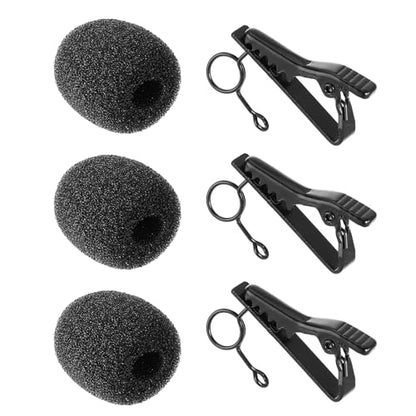 Lavalier Microphone Clip, 3PCS Metal Tie Clips with 3PCS Lapel Mic Windscreen Foam Covers, Lapel Microphone Accessories for Fixing, Black Wireless Mic Clip