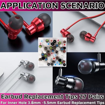 Earbud Replacement Tips 54Pcs S+M+L，Ear Bud Rubber Tips Silicone Earbud Tips Earbud Covers Silicone Tips Headphone Covers for Ears Headphone Ear Covers Replacement (Inner Hole 3.8mm -5.1mm)