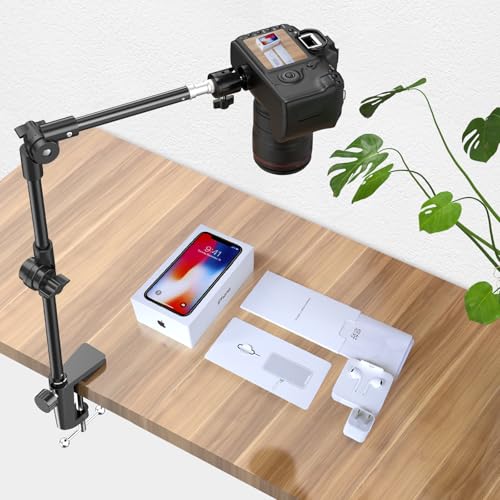 Webcam Stand Camera Desk Mount with Phone Holder & 5/8" Screw - 22" Flexible Projector Stand Gooseneck Desk Mic Stand for Logitech C922 C930e C920 C615 C960 Brio 4K, GoPro, Blue Yeti Snowball Ice