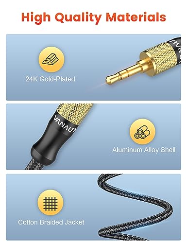 Aux Cable for Car， VANAUX 90 Degree Right Angle Auxiliary Cable Stereo Aux Jack to Jack Cord Compatible for Mp3 Player, Car Stereos, Smartphone, Speakers, Headphone and More(5ft/1.5m) - size: 5 ft