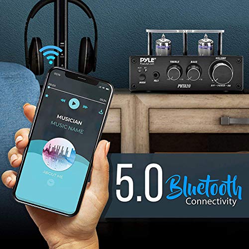 Pyle Bluetooth Tube Amplifier Stereo Receiver - 600W Home Audio Desktop Stereo Vacuum Tube Power Amplifier Receiver w/ 2 Vacuum Tubes, AUX/MP3/Microphone Inputs, Pure Copper Speaker Output - PVTA20 - style: Mini Tube Amplifier