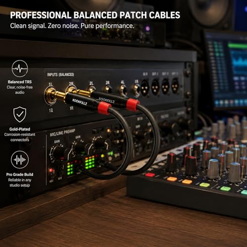 Professional Balanced TRS Patch Cable 1/4 Inch 6 Inch 2-Pack, 20AWG OFC Copper 24K Gold Plated Hand-Soldered, Studio Monitor Audio Interface Pedalboard Guitar Mixer