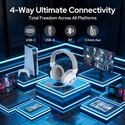 Redragon H889 Wireless Gaming Headset, 4-in-1 (2.4G/BT/USB/3.5mm), 51H Battery & Play-While-Charging, 7.1 Spatial Audio & 53mm Drivers, Detachable Mic, Multi-Platform Headphone for PC/PS5/NS/Mobile - color: White