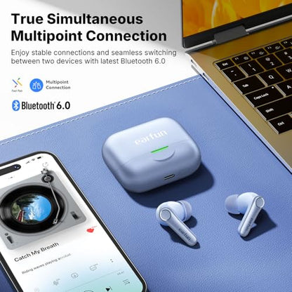 EarFun Air Pro 4+ Adaptive Noise Cancelling Wireless Earbuds, Dual Drivers | Qualcomm aptX Lossless, Translation Earbuds, Snapdragon Sound, 6 Mics AI Calls, Hi-Res Sound, LDAC, Bluetooth 6.0, 54H, Blue - color: Blue