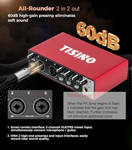 Tisino 24Bit/192kHz USB Audio Interface for Studio Recording, Red