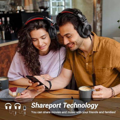 OneOdio A70 Bluetooth Over-Ear Headphones, Hi-Res Wired DJ Studio - Red | Wireless over-ear headphones with 72H playtime, 3.5mm/6.35mm wired jacks for studio monitoring, mixing, guitar, amp and PC - color: Red