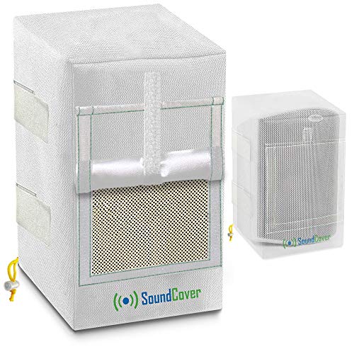 Two White Waterproof 600D Outdoor Speaker Covers for C-Bracket Mounted Speakers – Fits Yamaha NS-AW194, Polk Audio Atrium 4, Herdio 4 (Max Dimensions: H 9.85" x W 5.9" x D 6.9") - size: Small