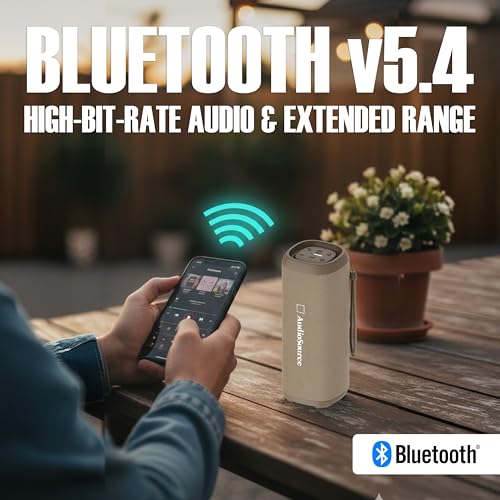 Audiosource Portable Bluetooth Speaker, 30W Loud Sound, Dual Passive Radiators for Deep Bass, Bluetooth 5.4, Auracast Multi-Speaker Pairing, IP67 Waterproof, 200ft Range, 12H Battery (Desert Tan) - color: Desert Tan