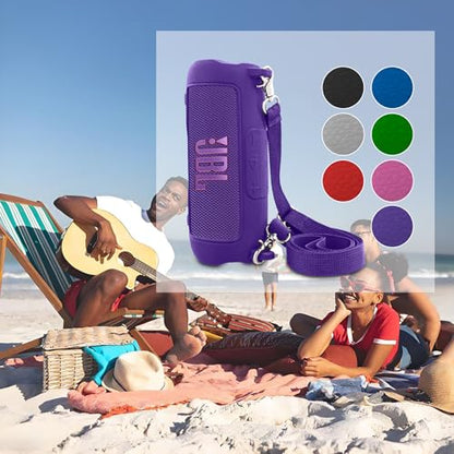 co2CREA Silicone Case for JBL Flip 7 Portable Waterproof Speaker, Purple | Portable Travel Soft Cover with Detachable Shoulder Strap, Protective Skin Case, Hands-Free Carrying, Lightweight - color: Purple Case