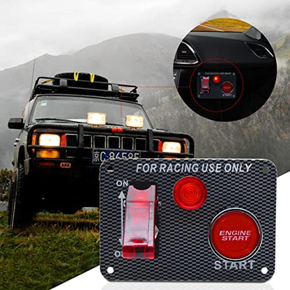 12V Ignition Switch Panel, Race Car Ignition Switches with Push Button Engine Starter Switch Panel, Racing Switch Panel Carbon Fiber LED Ignition Toggle Switches Panel 2 in 1 for RV Truck | Engine Starter Switch Panel, Racing Switch Panel Carbon Fiber LED