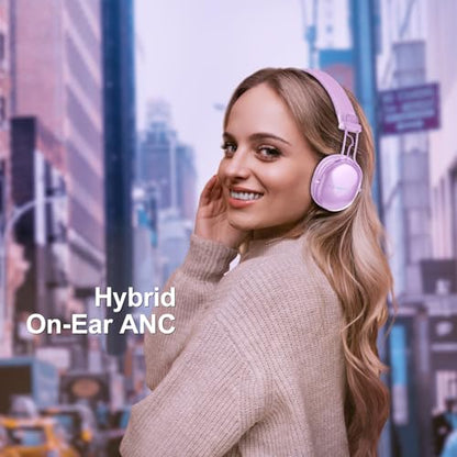 Wireless On-Ear Headphones, Active Noise Cancelling, Bluetooth 5.4, Hi-Res Sound, 55H Playtime, Lightweight and Comfortable, Foldable Design, for Home Office Travel, Purple - color: Purple