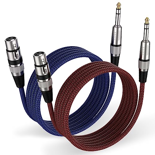 XLR Female to 1/4 Inch Cable 10ft 2Pack, Nylon Braided Microphone Cable 6.35mm TRS to XLR Female Balanced Cable Compatible with Shotgun Microphone, Recording Studios and More - size: 10Feet-2Pack