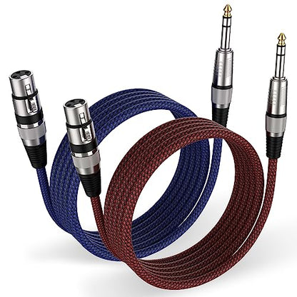 XLR Female to 1/4 Inch Cable 10ft 2Pack, Nylon Braided Microphone Cable 6.35mm TRS to XLR Female Balanced Cable Compatible with Shotgun Microphone, Recording Studios and More - size: 10Feet-2Pack