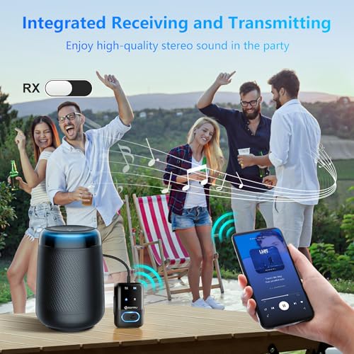 Bluetooth 5.3 Transmitter Adapter for Airplane 2-in-1 Wireless Bluetooth Audio Transmitter Receiver for 3.5mm Aux Jacks on Flight/TV/Gym Equipment, for up to 2 Wireless Headphones, Cell Phones (black)