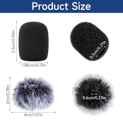 Microphone Cover, 8 PCS Mini Wireless Furry Mic Windscreen & Foam Cover Set Windproof Microphone Windscreen Wind Muff Foam Mic Covers for Lavalier Microphones, to Reduce Plosive Highlight the Vocals