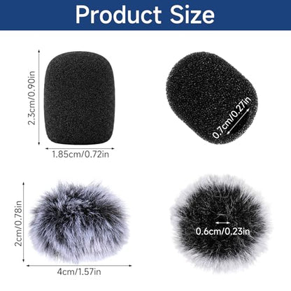 Microphone Cover, 8 PCS Mini Wireless Furry Mic Windscreen & Foam Cover Set Windproof Microphone Windscreen Wind Muff Foam Mic Covers for Lavalier Microphones, to Reduce Plosive Highlight the Vocals
