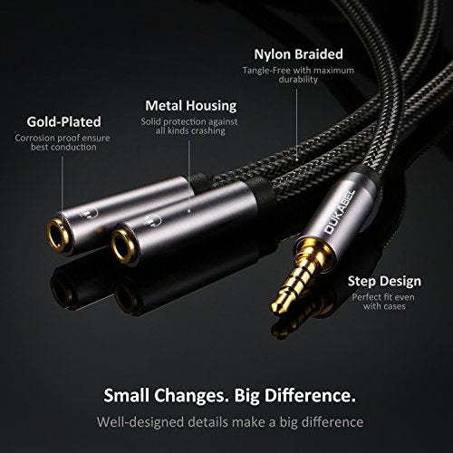 Long Headphone Splitter (4ft / 1.2m) Shielded 4-Pole TRRS 3.5 Y Splitter Cable 2-Way Female to Male Headphone Adapter Stereo Audio/Crystal-Nylon Braided / 24K Gold Plated / 99.99% 4N OFC | Hi-Fi Stereo Sound, 24K Gold-Plated, TRRS Mic Support, Music Shari